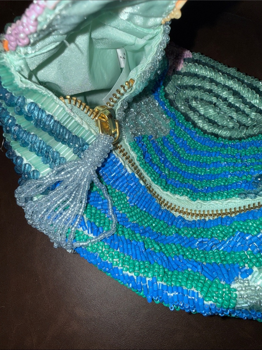Beaded Multicolor Hobo Bag - Green/Pink Accent - flash birthday sale! - Picture 3 of 6